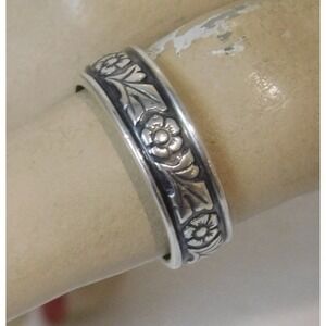 Embossed Flower & Leaf‎ .925 Sterling Silver 6mm sz 5.5 Band Ring 3.5 gr.